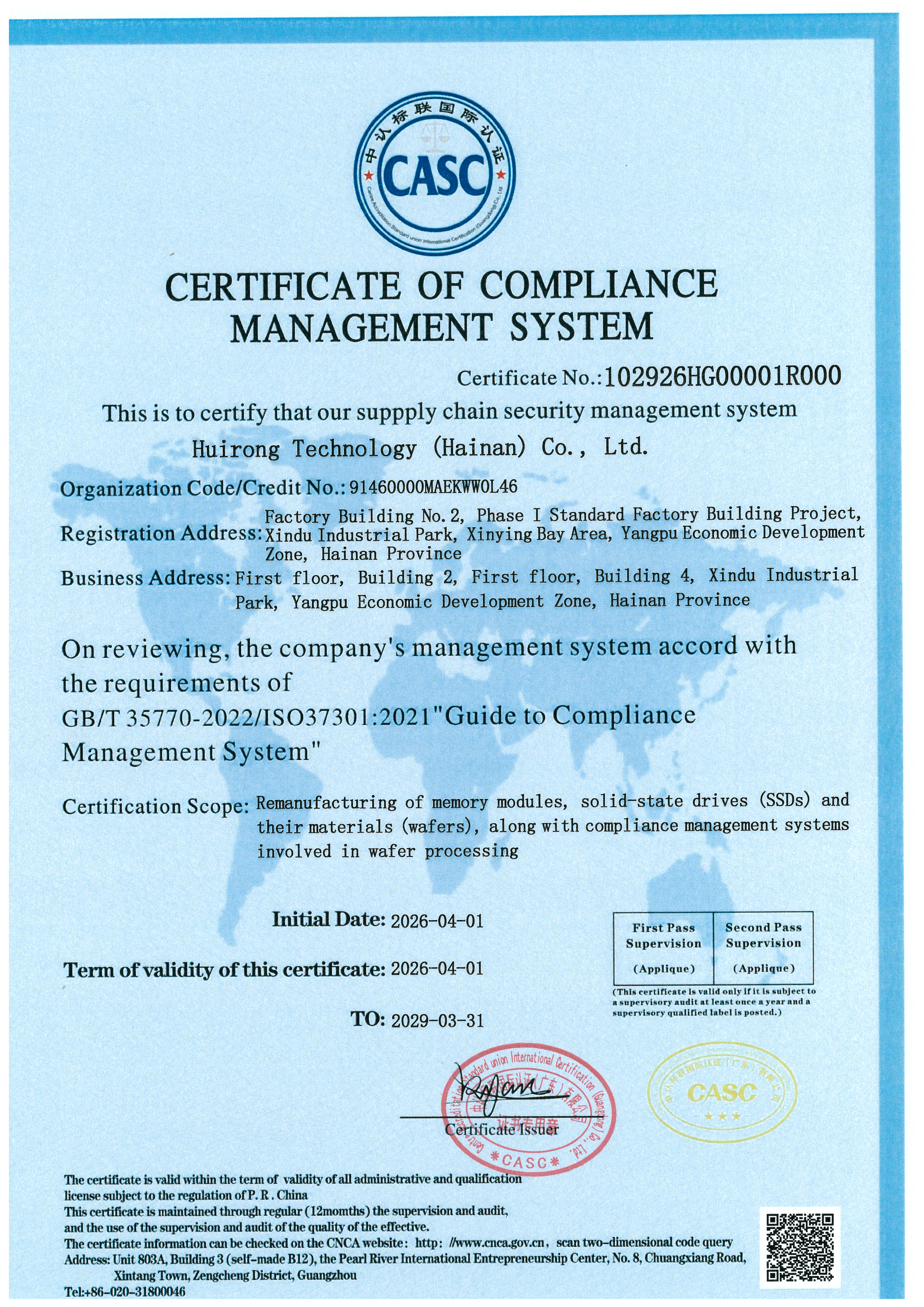 Certificate of Compliance Management System